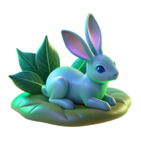 3D Render of a Cute Bunny Resting on a Leaf png