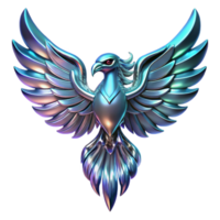 Metallic Phoenix 3D Render of a Mythical Bird with Iridescent Wings png