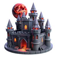 Enchanted Castle at Night A 3D Render of a Mysterious Fortress Under a Blood Moon png