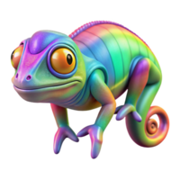 Rainbow Chameleon A Vibrant 3D Render of a Colorful Reptile png