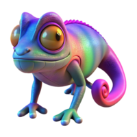 Vibrant Rainbow Chameleon 3D Render of a Colorful Reptile png