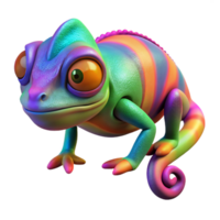 Rainbow Chameleon Vibrant 3D Render of a Colorful Reptile png