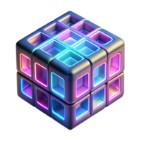 Neon Cube Abstract 3D Interlocking Structure with Glowing Edges png
