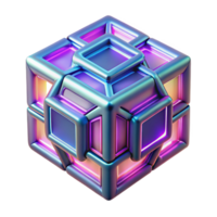 Interlocking Geometric Cube Abstract 3D Render of Iridescent Shapes png