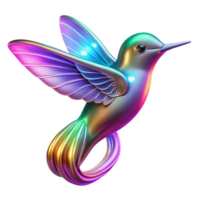 iridescent Hummingbird, Digital Art, 3D Render, Rainbow Bird, Metallic Wings, Abstract Avian, Shiny Feathers, Colorful Creature, Fantasy Bird, Whimsical Design png