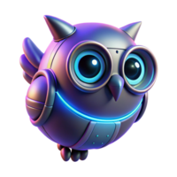 Neon Owl Robot 3D Render of Futuristic Avian Bot png