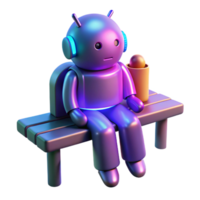 3D Render of a Robot Sitting on a Bench png