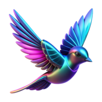 Iridescent Bird in Flight A 3D Render of a Colorful Avian png
