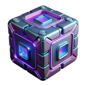 futuriste cube abstrait 3d rendre de métallique structure avec néon lumières png