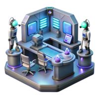 Futuristic Control Room Robotic Assistants and Advanced Technology png