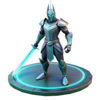 3D Render of a Fantasy Knight with Sword on a Luminous Platform png