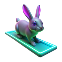 Neon Rabbit on Platform 3D Render of Cute Bunny png