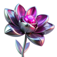 Metallic Flower with Gemstone Center 3D Render of Abstract Floral Design png