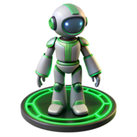 Cute Robot on Green Platform 3D Render of Friendly AI png