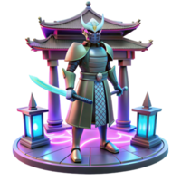 3D Render of Samurai Warrior in Asian Temple Setting png