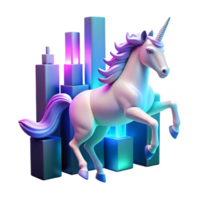 Neon Unicorn in a Cityscape 3D Render of a Mythical Creature png