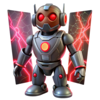 Red Eyed Robot with Energy Wings Futuristic 3D Render png