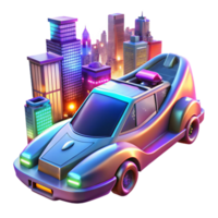 Futuristic City Chase A Retro Styled Vehicle in a Neon Metropolis png