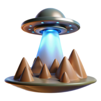 UFO Over Mountain Range 3D Render of Alien Spaceship png