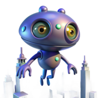 Giant Robot Hovering Over Cityscape 3D Render png