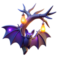 3D Render of a Bat on a Branch with Lanterns png