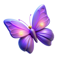 Glowing Purple Butterfly 3D Render of Insect with Luminous Wings png