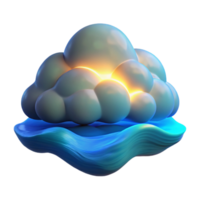 brilhando nuvem sobre abstrato água 3d render png