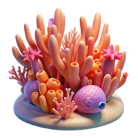 Vibrant Underwater Coral Reef Scene 3D Render of Ocean Life png