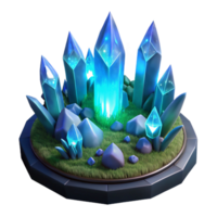 Glowing Crystals on Grassy Base 3D Render of Fantasy Gems png