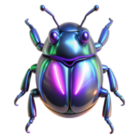 Iridescent Metallic Beetle 3D Render Cyberpunk Insect Art png