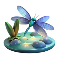 Dragonfly on Lily Pad with Candles 3D Render png
