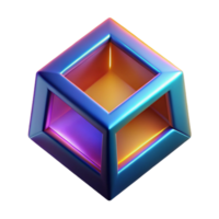 Abstract 3D Cube with Neon Gradient Geometric Shape, Iridescent Colors, Digital Art, Modern Design, Shiny Surface, Inner Glow, Light Effects, Abstract Background, Colorful Cube, Hollow Cube png