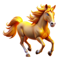 Golden Horse A 3D Render of a Running Stallion with Flowing Mane and Tail png