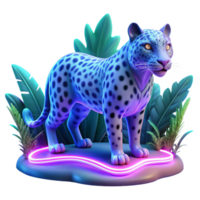 Neon Leopard in Tropical Foliage 3D Render png