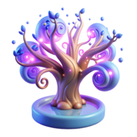 Glowing Fantasy Tree 3D Render of Magical Plant with Swirling Branches and Luminescent Effects png