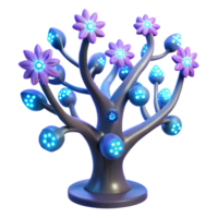 Glowing Bio-Luminescent Tree Fantasy Plant, Illuminated Flora, Digital Art, 3D Render, Sci-Fi Tree, Abstract Artwork, Fantasy Landscape, Mystic Garden, LED Lights, Artificial Plant png
