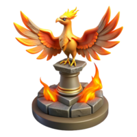 Mythical Firebird Statue 3D Render of a Legendary Creature on a Stone Pedestal png