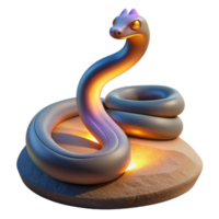 Glowing Serpent Sculpture 3D Render of a Coiled Snake on a Sandy Base png