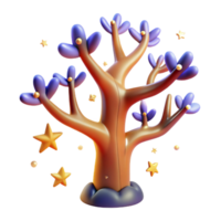 3D Render of a Stylized Tree with Stars png