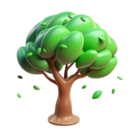 Cartoon Tree with Falling Leaves 3D Render of a Stylized Tree png