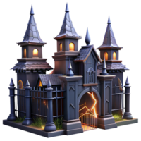 Haunted Castle 3D Model Dark Fantasy Architecture with Glowing Windows and Cracked Gate png