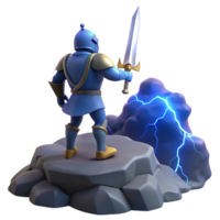 3D Render of a Knight Contemplating a Stormy Rock Formation png