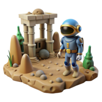 Astronaut Exploring Ancient Ruins on an Alien Planet png