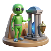 3D Render Alien Exploring Ancient Columns and Celestial Sphere png