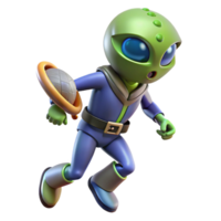 3D Render of an Alien Astronaut Running with a Planet png