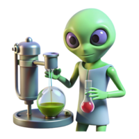 Alien Scientist Conducts Experiment with Glassware png