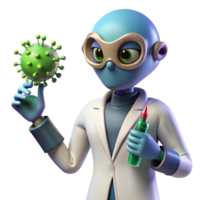 Scientist Studying Microscopic Virus Particle with Vial png