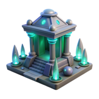 Glowing Temple 3D Model of an Ancient Structure with Teal Lights png