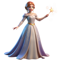 3D Render of a Princess in a Sparkling Gown with a Magic Wand png
