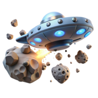 Spaceship Navigating Asteroid Field A 3D Render png